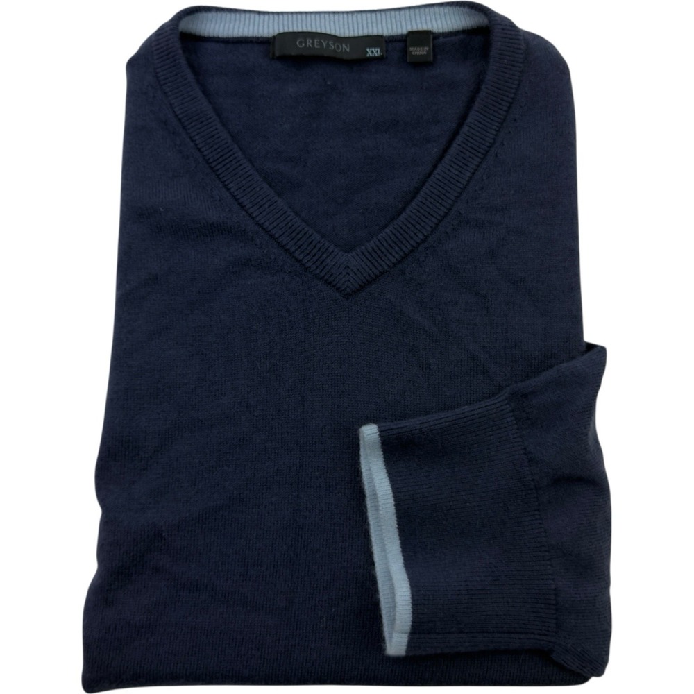 Greyson Blue V-Neck Nylon Merino Wool Acrylic‎ Long Sleeve Jumper Sweater 2XL
